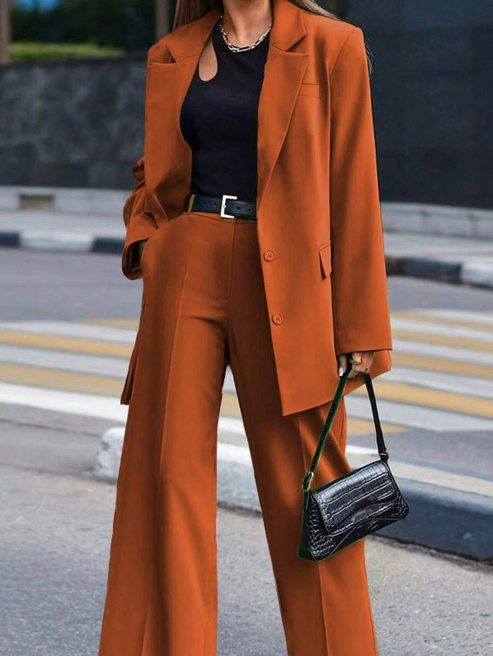 ZARA Womens Solid Color Design Blazer Suit Set Spring Fall